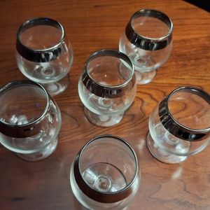 Set of 6 Vintage Dorothy Thorpe Style 1960s Silver Banded Brandy Snifters